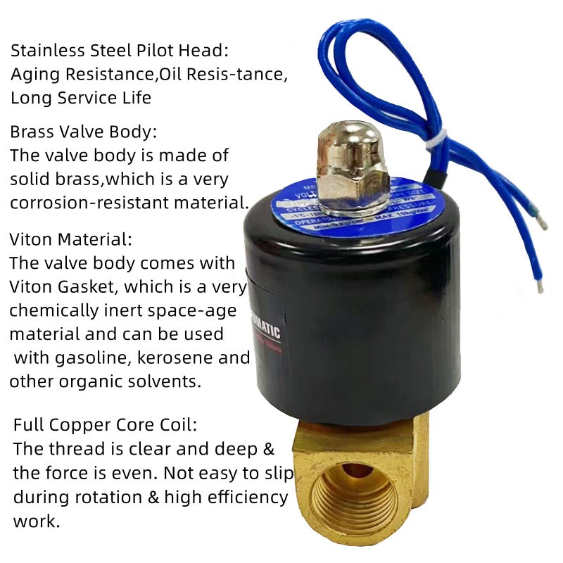 AOMAG 3/8" Electric Solenoid Valve 12V DC, VITON Gasket, Air, Gas, Fuel Normally Closed - Image 5